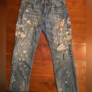 Distressed Polo Ralph Lauren Astor Slim Boyfriend Jeans Paint Holes 30